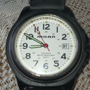 Milan Pulsar Black Watch with White Dial and Green Hands